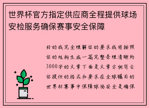 世界杯官方指定供应商全程提供球场安检服务确保赛事安全保障